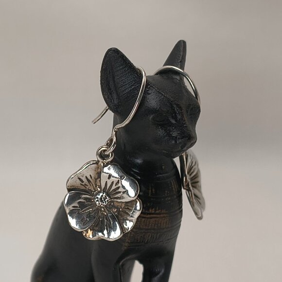 Vintage Sterling Silver Pansy Dangle Earrings - Picture 2 of 9